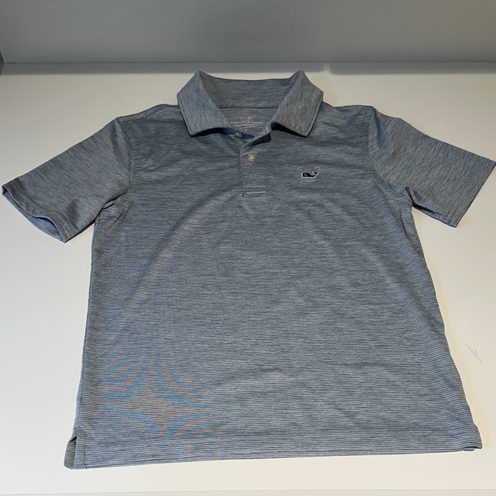 Vineyard Vines boys size 7 performance heather Blue Polo Shirt.